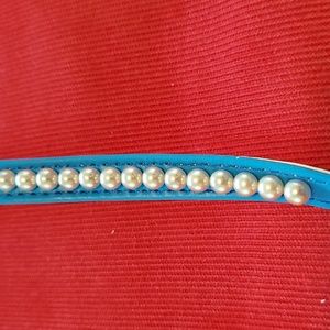 Dog collar blue with pearls size 16